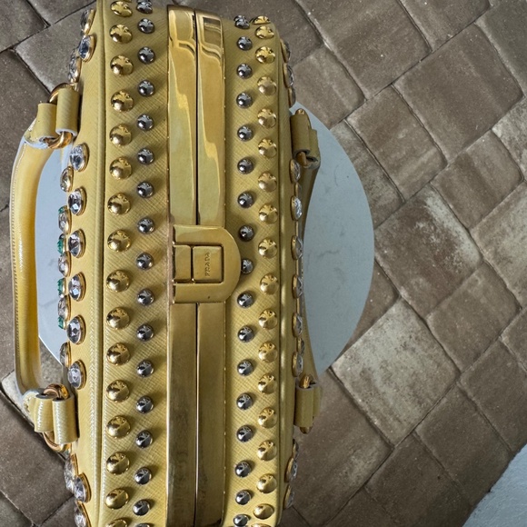 Prada Large Pyramid Top Handle Studded Vernice Saffiano Leather Handbag - Picture 13 of 15